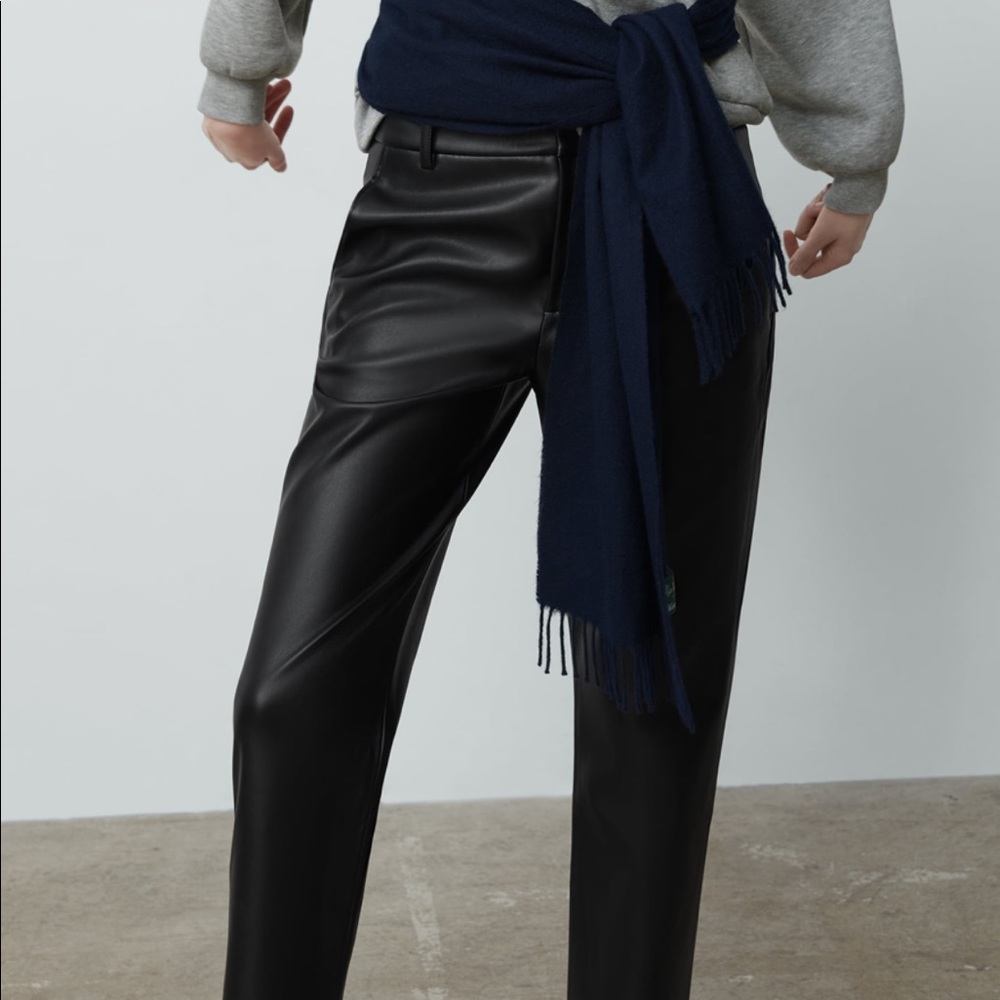 New Zara Faux Leather Pants Black - Picture 4 of 13